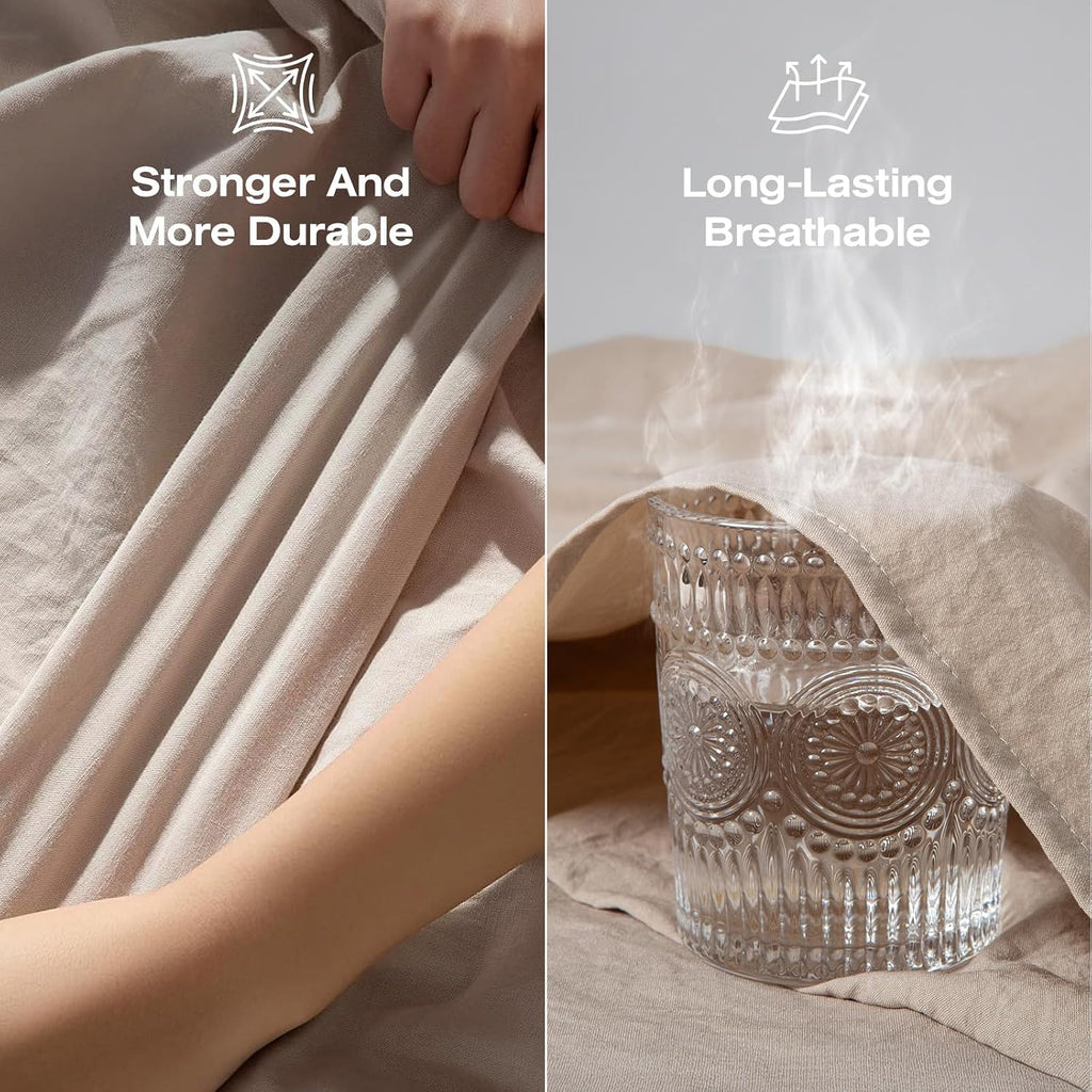 100% Pure Linen Blend 4 Piece Sheet Set, Cooling and Breathable Flax Bed Sheets for Hot Sleepers, All Season Comfort, Anti-Tear and Durable Bedding, 18 Inch Deep Pocket(Natural Linen, King)