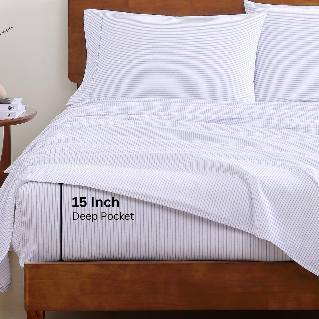 Twin Sheet Set 100% Organic Cotton Cooling Soft - Ticking Stripe | 100% Organic Cotton Percale Twin Sheet Set - Affordable Organic Luxury, Honest-Price Organic Quality, for Hot Sleepers