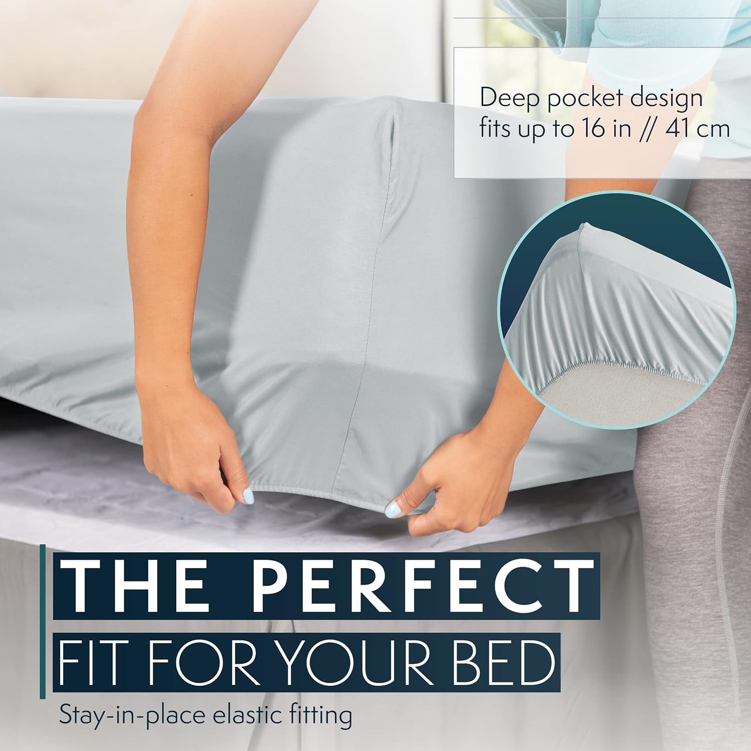 Bed Sheets Set Queen with 2 Pillowcases, Hotel Luxury Platinum 1800 Series Brushed Microfiber Deep Pocket Fitted Sheet, Fade Resistant Ultra Soft 4 Pcs Bedding for Hot Sleepers, Ice Blue