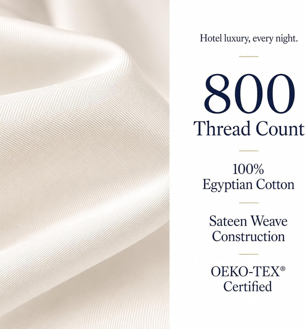 Egyptian Cotton Sheets Queen Size Bed Set, 800TC Bed Sheets - Coconut Milk | 15" Deep Pocket Hotel Luxury Queen Size Sheets Set, OEKO-TEX Certified Soft Sateen Weave, Breathable & Cooling Sheets Queen