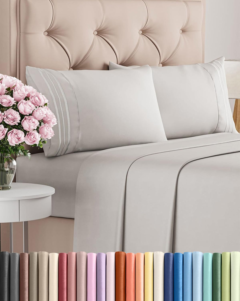 King Size 4 Piece Sheet Set - Breathable & Cooling Sheets - French Grey | Hotel Luxury Bed Sheets for Women & Men, Deep Pockets, Easy-Fit, Extra Soft and Wrinkle Free Sheets, Oeko-Tex Bed Sheet Set