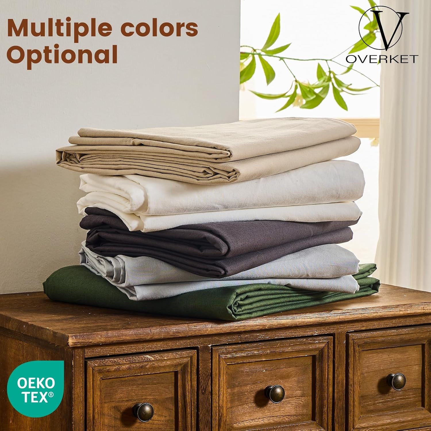 100% Linen Sheets Queen Size,Breathable & Durable 4-Piece Bed Flax Sheet Set,Soft All-Season Bedding for Hot Sleepers 16" Deep Pocket Oeko-Tex Certified,（Queen, Linen）