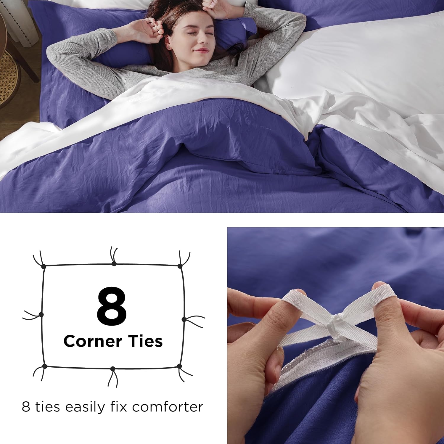 Bedsure Skipper Blue Duvet Cover Queen Size - 3 Pieces Prewashed Cotton-Like Polyester Extra Soft Bedding Set, Includes 1 Duvet Cover 90X90 Inches with Zipper Closure & 2 Pillow Shams, No Comforter
