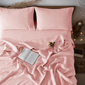 100% French Organic Linen Sheet Set 4Pcs, 16" Deep Pocket Queen Size | Pure Linen Bed Sheet, Natural Flax, Soft Breathable Sheets for Hot Sleepers, Durable, and Cozy for All Seasons, Blush Pink