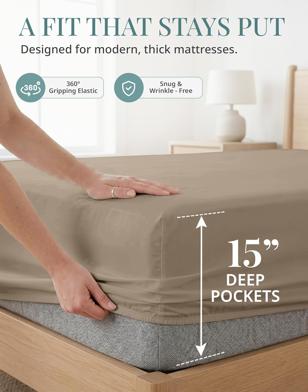 Queen Sheets - 450TC 100% Long-Staple Cotton Sateen Weave, Taupe | Soft & Breathable Queen Sheet Set - Cooling, Silky, Snug 15 Inch Deep Pocket, Hotel Luxury, OEKO-TEX Certified