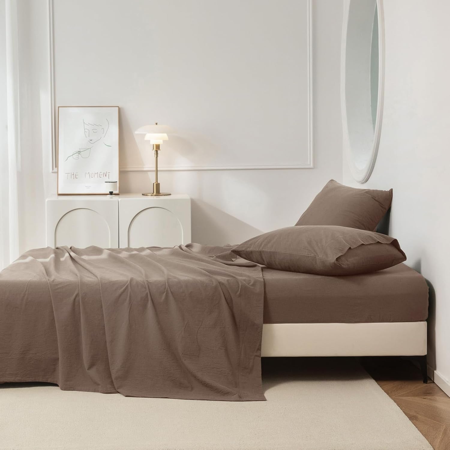 King Washed Cotton Sheet Set, 4-Piece, Relaxed Linen Feel | Deep Pocket Fits Mattresses up to 17". Flat Sheet & 2 Pillowcases. Naturally Soft & Breathable. Machine Washable.
