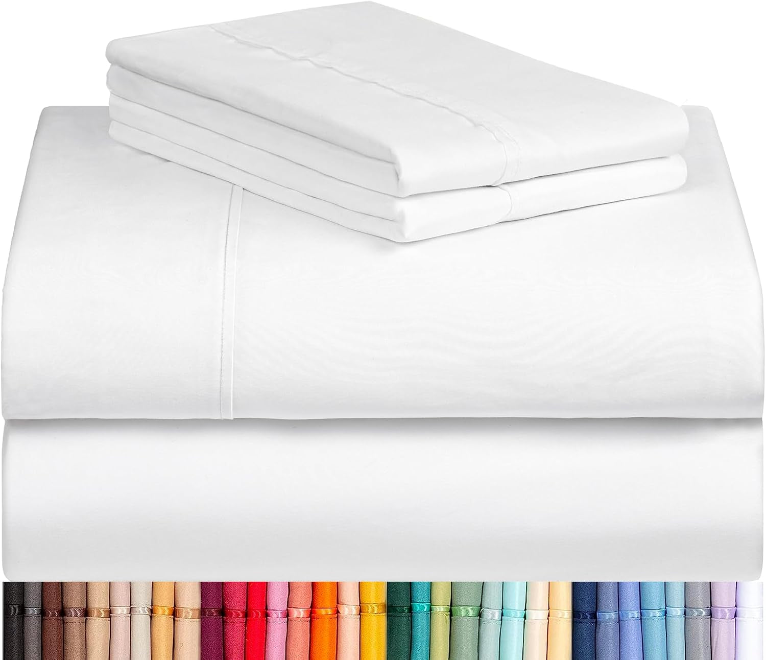 Queen Size Sheet Set, Cooling & Soft Deep Pocket Bed Sheets, 4PC |  Silky Fitted Sheet & Pillowcase Sets, Breathable Hotel Luxury Bedding for Mattress Wrinkle Free, White