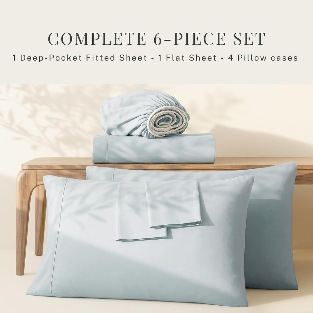 Bed Sheets, Luxury Soft 6 Piece Bed Sheet Set Extra Deep Pocket Fitted Sheets Fits Mattress up to 21", Double Brushed Bedding Sheets & Pillowcases,
