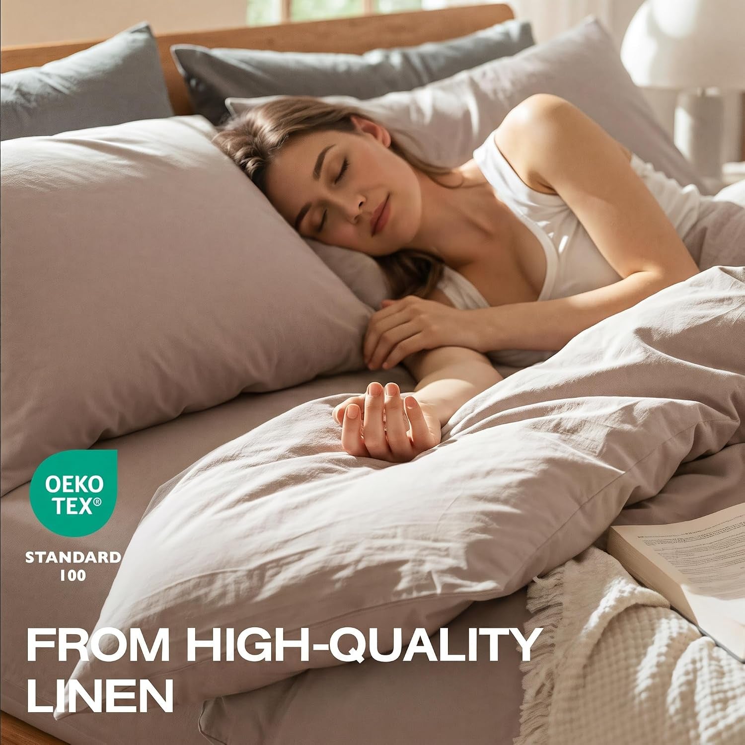 100% Pure Linen Blend 4 Piece Sheet Set, Cooling and Breathable Flax Bed Sheets for Hot Sleepers, All Season Comfort, Anti-Tear and Durable Bedding, 18 Inch Deep Pocket(Natural Linen, King)