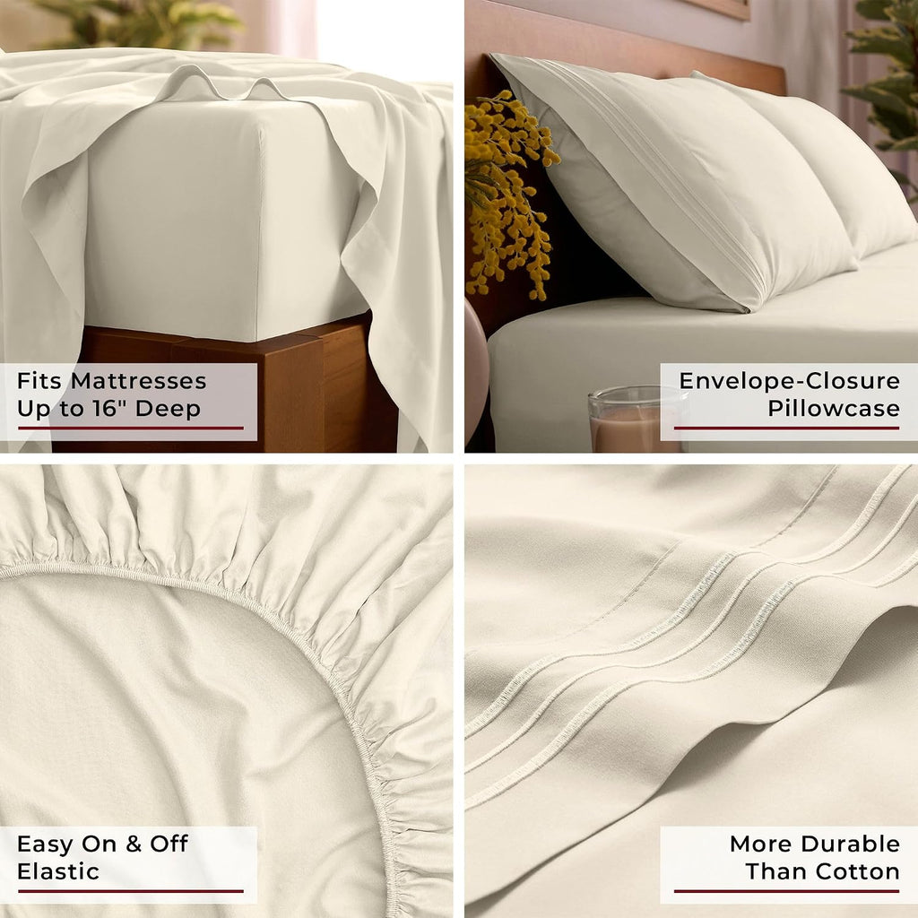 Iconic 4-Piece, Ultra Soft Sheet Set (Queen, Golden Ivory) | 10M+ Sleepers. Lab-Tested: Sleeps Cool, Stays Bright, Strong, Smooth. Good Housekeeping Best Bedding, 7 Yrs Running.