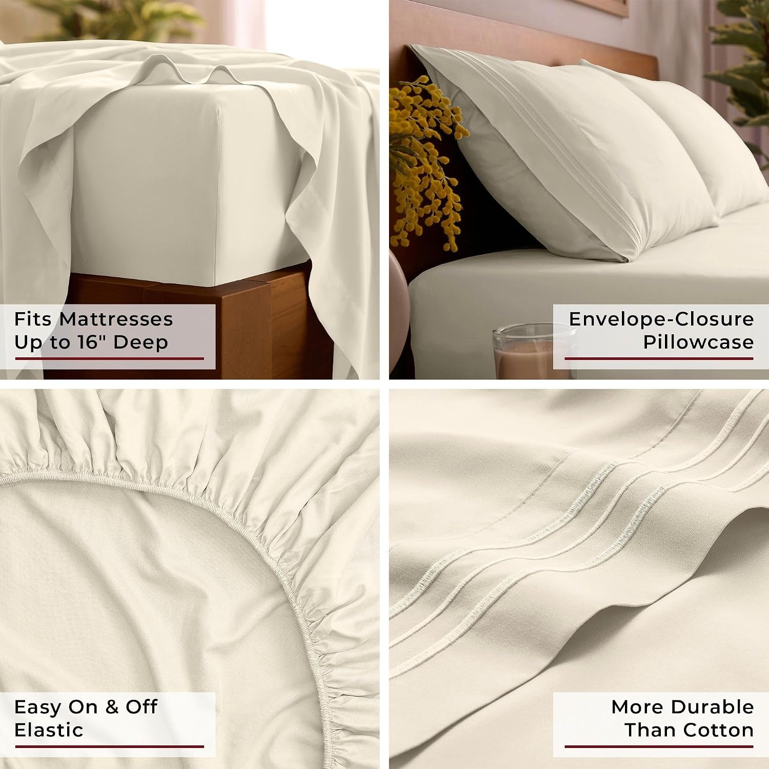 Iconic 4-Piece, Ultra Soft Sheet Set (Queen, Golden Ivory) | 10M+ Sleepers. Lab-Tested: Sleeps Cool, Stays Bright, Strong, Smooth. Good Housekeeping Best Bedding, 7 Yrs Running.