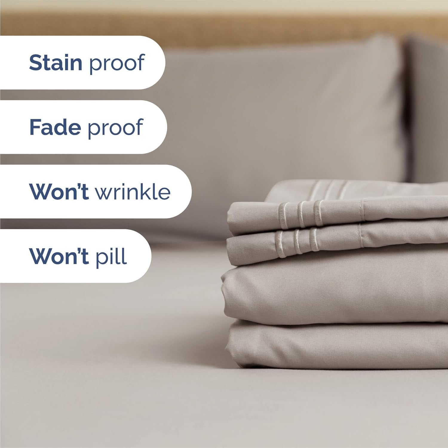 Queen Size 4 Piece Sheet Set - Breathable & Cooling Sheets - Light Grey | Hotel Luxury Bed Sheets for Women & Men, Deep Pockets, Easy-Fit, Extra Soft and Wrinkle Free Sheets, Oeko-Tex Bed Sheet Set