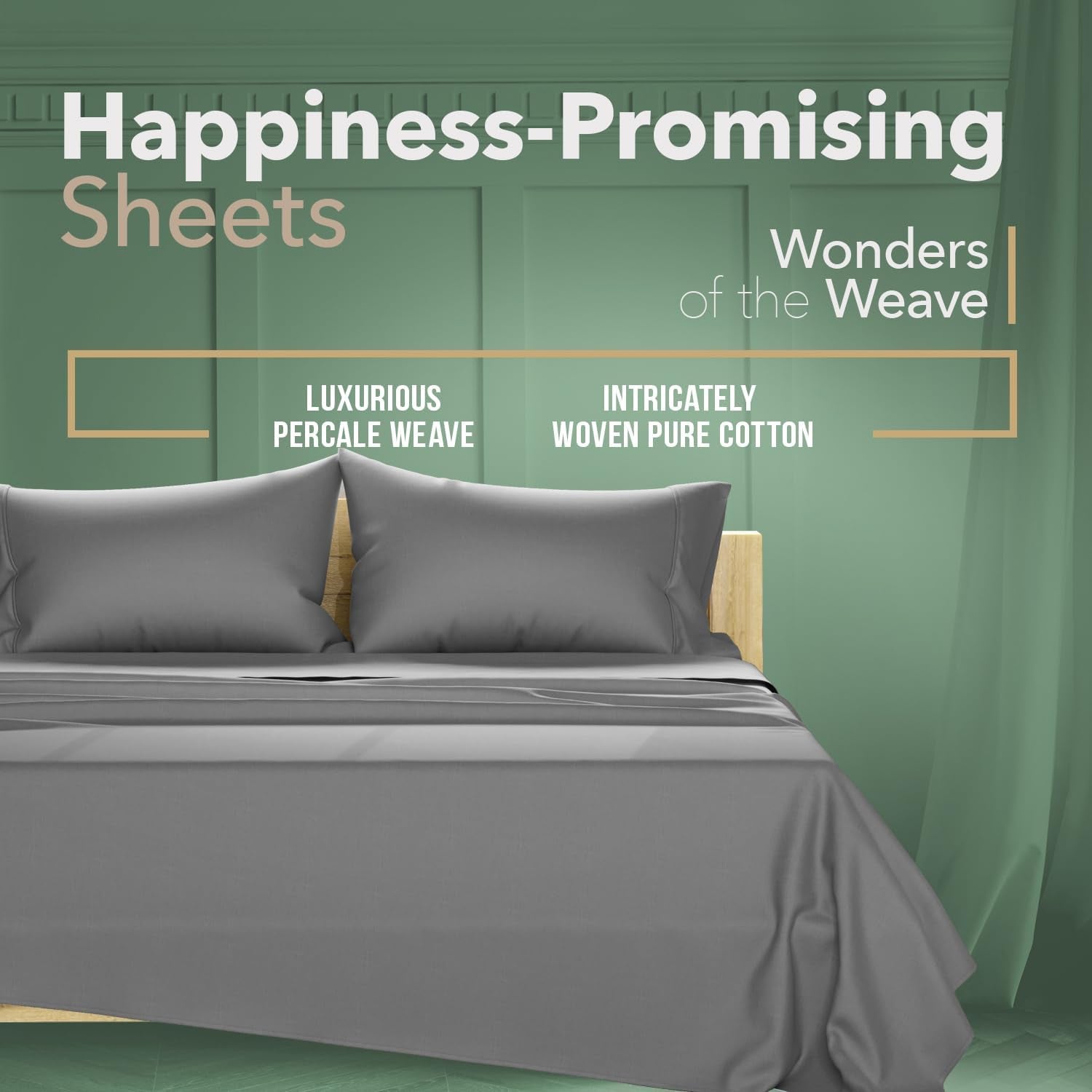 100% Organic Cotton Sheets King Size - 4 PC Organic Cotton King Percale Weave Sheet Set, Soft, Cooling, Crisp & Breathable, 16" Deep Pocket Hotel Quality Bedding Set - Dark Grey