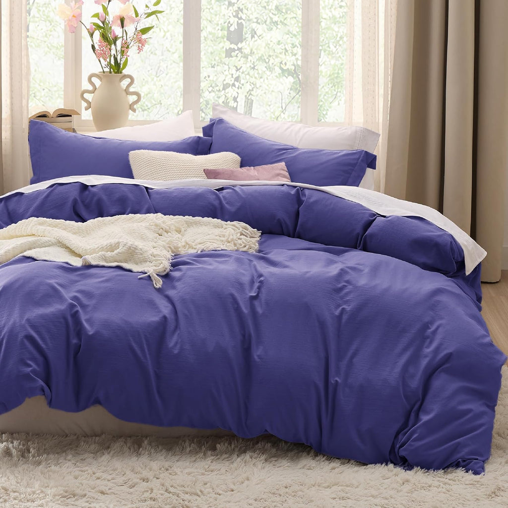 Bedsure Skipper Blue Duvet Cover Queen Size - 3 Pieces Prewashed Cotton-Like Polyester Extra Soft Bedding Set, Includes 1 Duvet Cover 90X90 Inches with Zipper Closure & 2 Pillow Shams, No Comforter