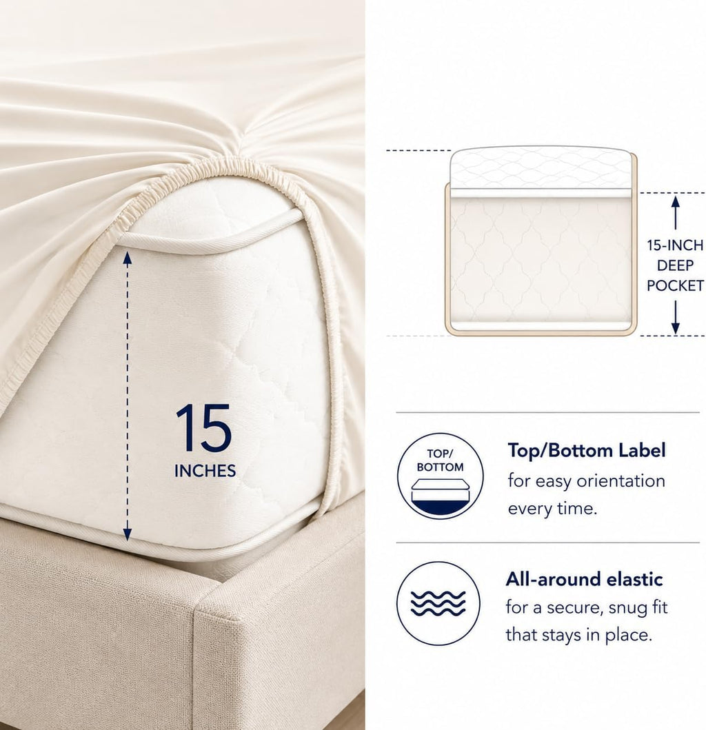 Egyptian Cotton Sheets Queen Size Bed Set, 800TC Bed Sheets - Coconut Milk | 15" Deep Pocket Hotel Luxury Queen Size Sheets Set, OEKO-TEX Certified Soft Sateen Weave, Breathable & Cooling Sheets Queen