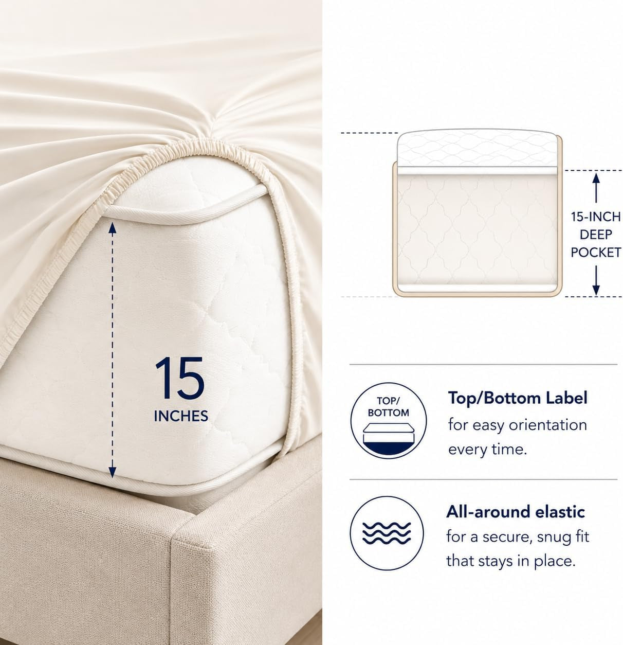 Egyptian Cotton Sheets Queen Size Bed Set, 800TC Bed Sheets - Coconut Milk | 15" Deep Pocket Hotel Luxury Queen Size Sheets Set, OEKO-TEX Certified Soft Sateen Weave, Breathable & Cooling Sheets Queen