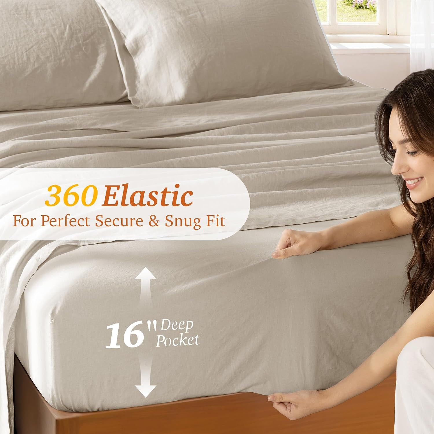 100% French Pure Linen Sheets King Size,Soft & Durable | Breathable for Hot Sleepers,Anti-Tear Linen Bed Sheets,Moisture Wicking,16" Deep Pocket - 4 Piece,Linen