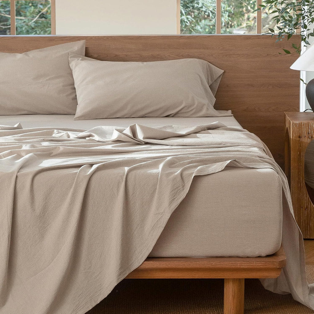 Sheet Set 100% Washed Cotton Linen-Like Extra Deep Pocket King | Relaxed Linen-Like Texture. Soft, Breathable & Lightweight Comfort. 15–19" Extra Deep Pocket with All-Around Elastic