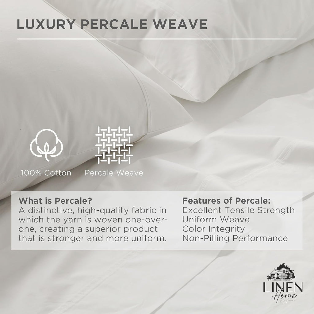 100% Cotton Percale Double Marrow Stitch Hem Sheet Set Queen Size, Olive Green, 4 Piece Hotel-Style Tailored Deep Pocket Bedding, Crisp Cool All-Season Breathable Sheets, Long-Staple Combed Cotton