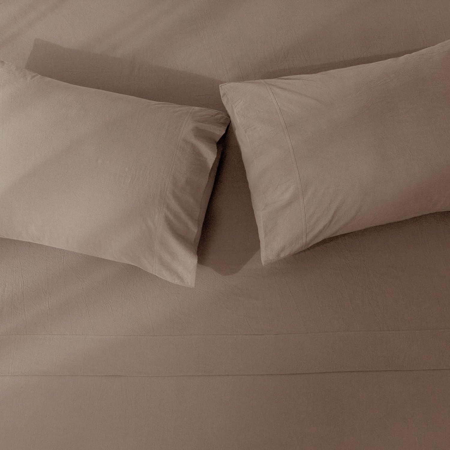 King Washed Cotton Sheet Set, 4-Piece, Relaxed Linen Feel | Deep Pocket Fits Mattresses up to 17". Flat Sheet & 2 Pillowcases. Naturally Soft & Breathable. Machine Washable.