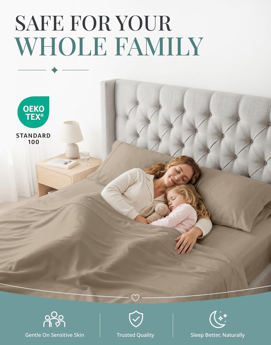 Queen Sheets - 450TC 100% Long-Staple Cotton Sateen Weave, Taupe | Soft & Breathable Queen Sheet Set - Cooling, Silky, Snug 15 Inch Deep Pocket, Hotel Luxury, OEKO-TEX Certified