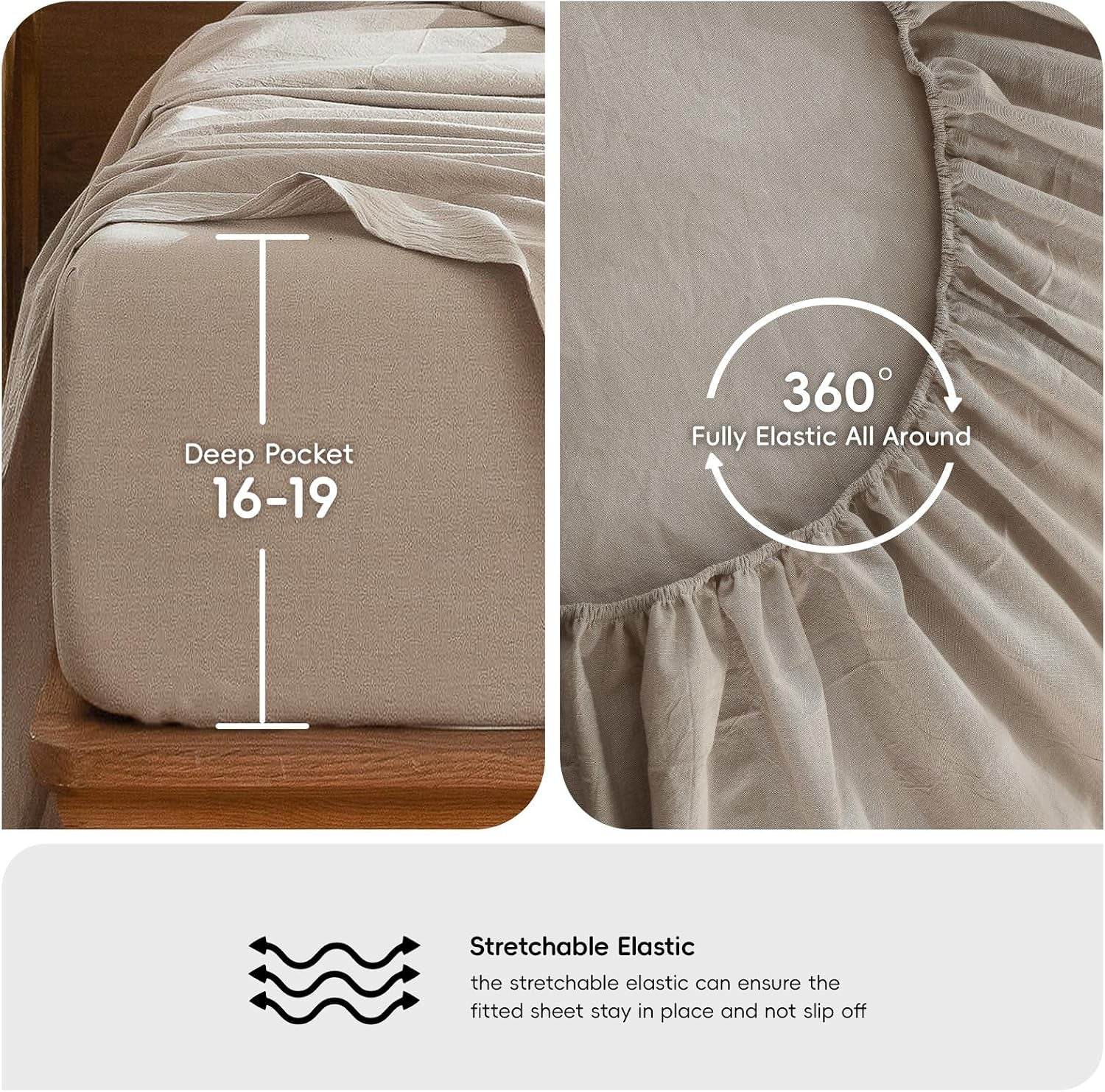 Sheet Set 100% Washed Cotton Linen-Like Extra Deep Pocket King | Relaxed Linen-Like Texture. Soft, Breathable & Lightweight Comfort. 15–19" Extra Deep Pocket with All-Around Elastic