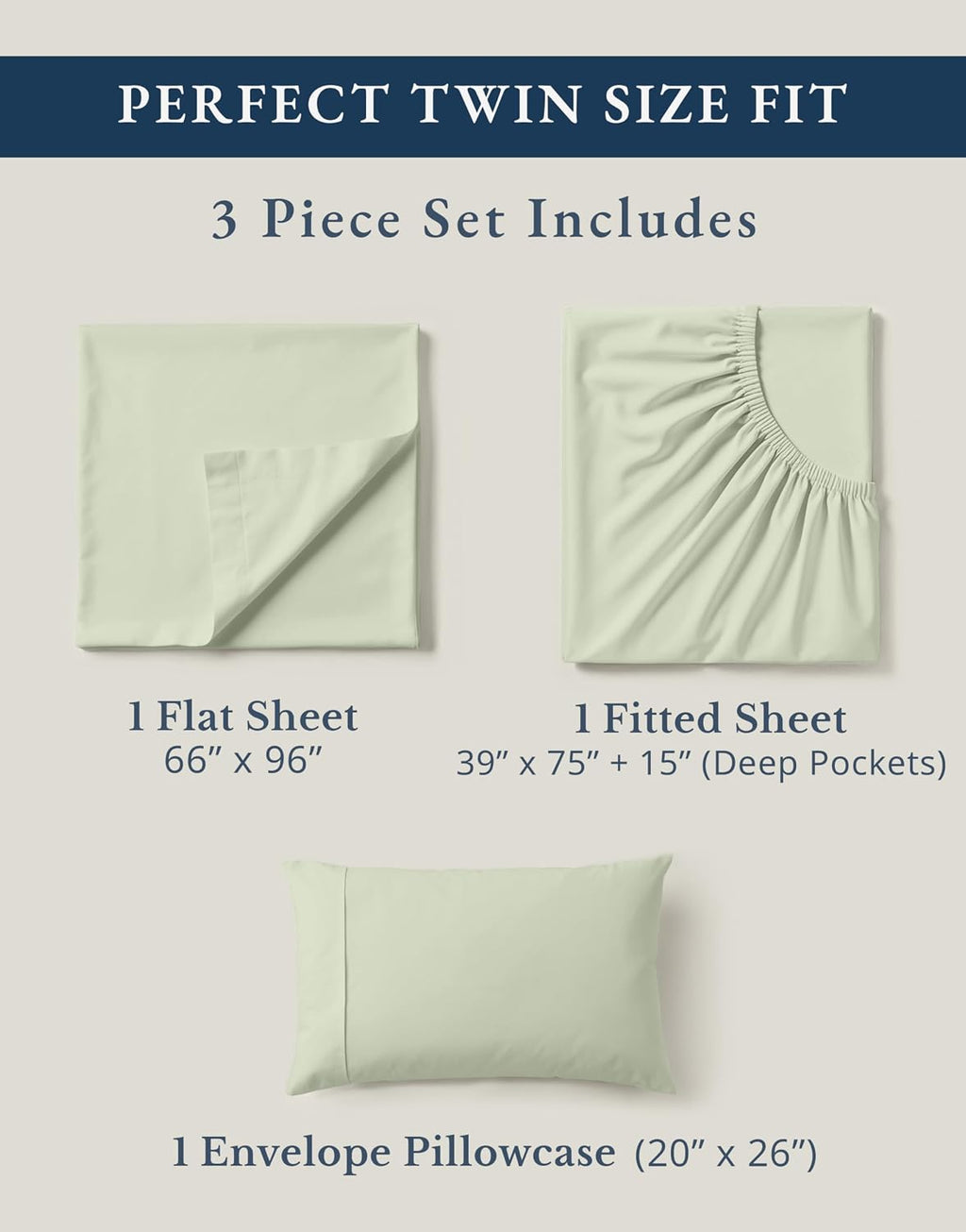 100% Organic Cotton Twin Sheets, Soft & Comfy Percale Weave Mercerized Fully Elasticized Reinforsed Seam Naturally Temperature Regulating Cotton Sheets Twin- Mineral