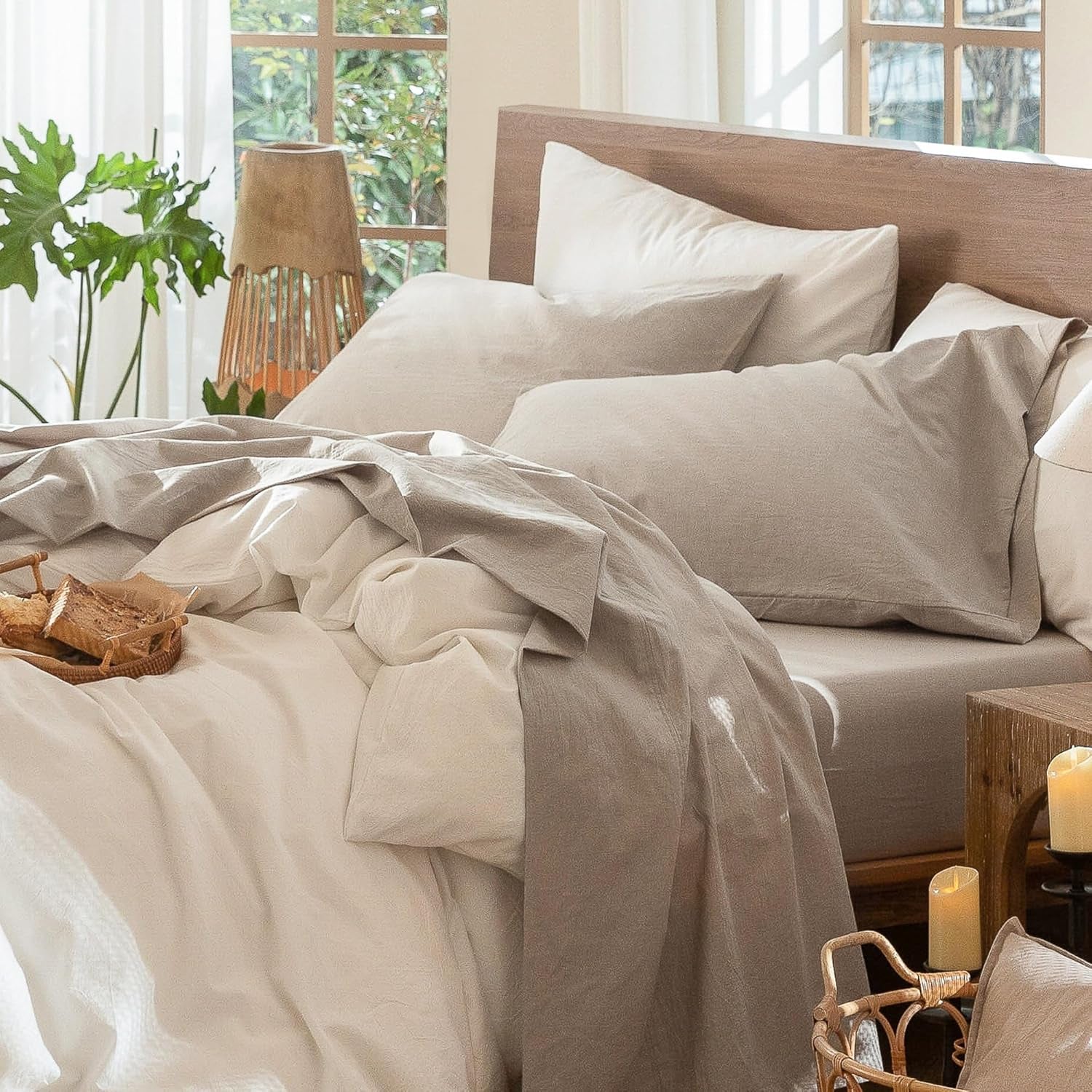Sheet Set 100% Washed Cotton Linen-Like Extra Deep Pocket King | Relaxed Linen-Like Texture. Soft, Breathable & Lightweight Comfort. 15–19" Extra Deep Pocket with All-Around Elastic