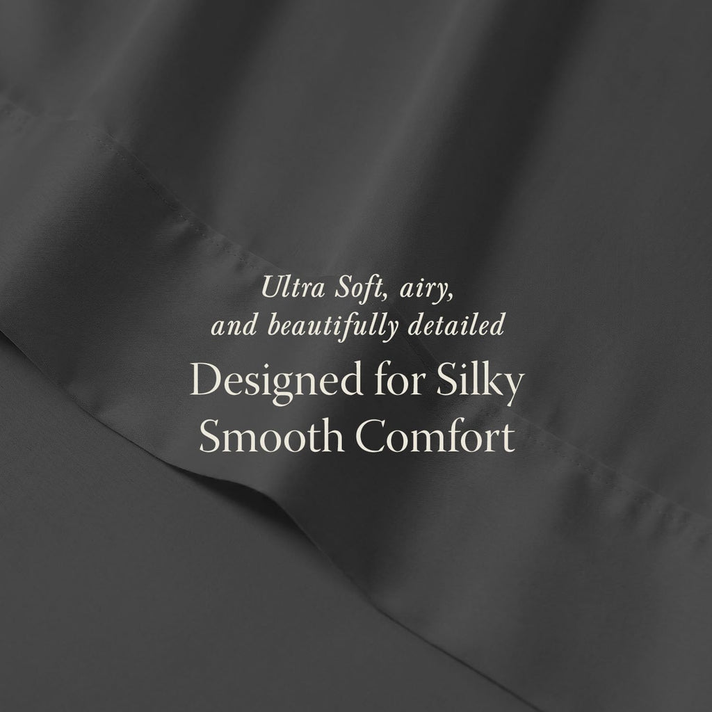 400TC Egyptian Cotton Queen Sheet Set, Sateen, Dark Grey, 4-Pc | 100% Egyptian Cotton, Sateen Weave, 4-Piece Set, 16" Deep Pocket, Cooling, OEKO-TEX Certified, Machine Washable