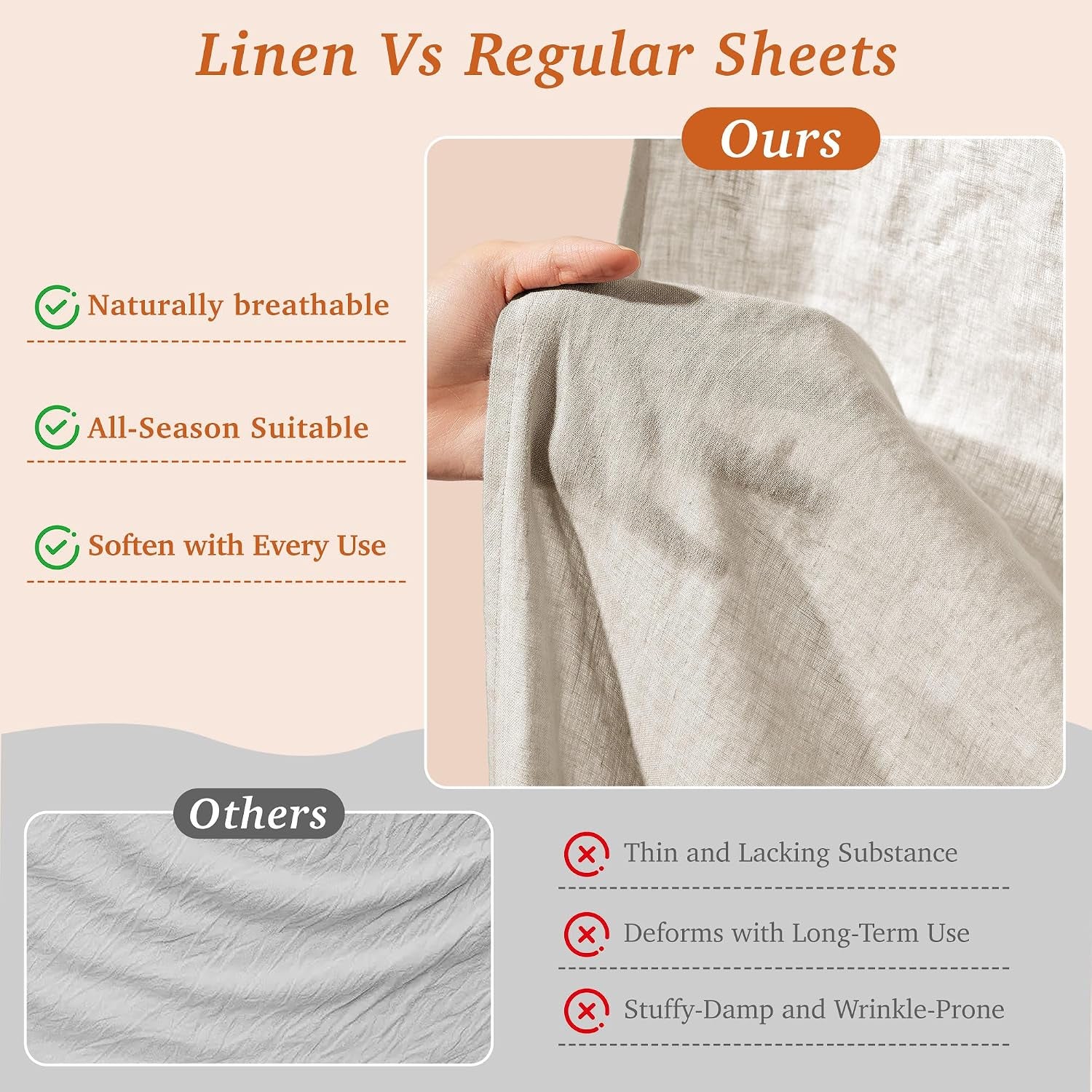 100% French Pure Linen Sheets King Size,Soft & Durable | Breathable for Hot Sleepers,Anti-Tear Linen Bed Sheets,Moisture Wicking,16" Deep Pocket - 4 Piece,Linen