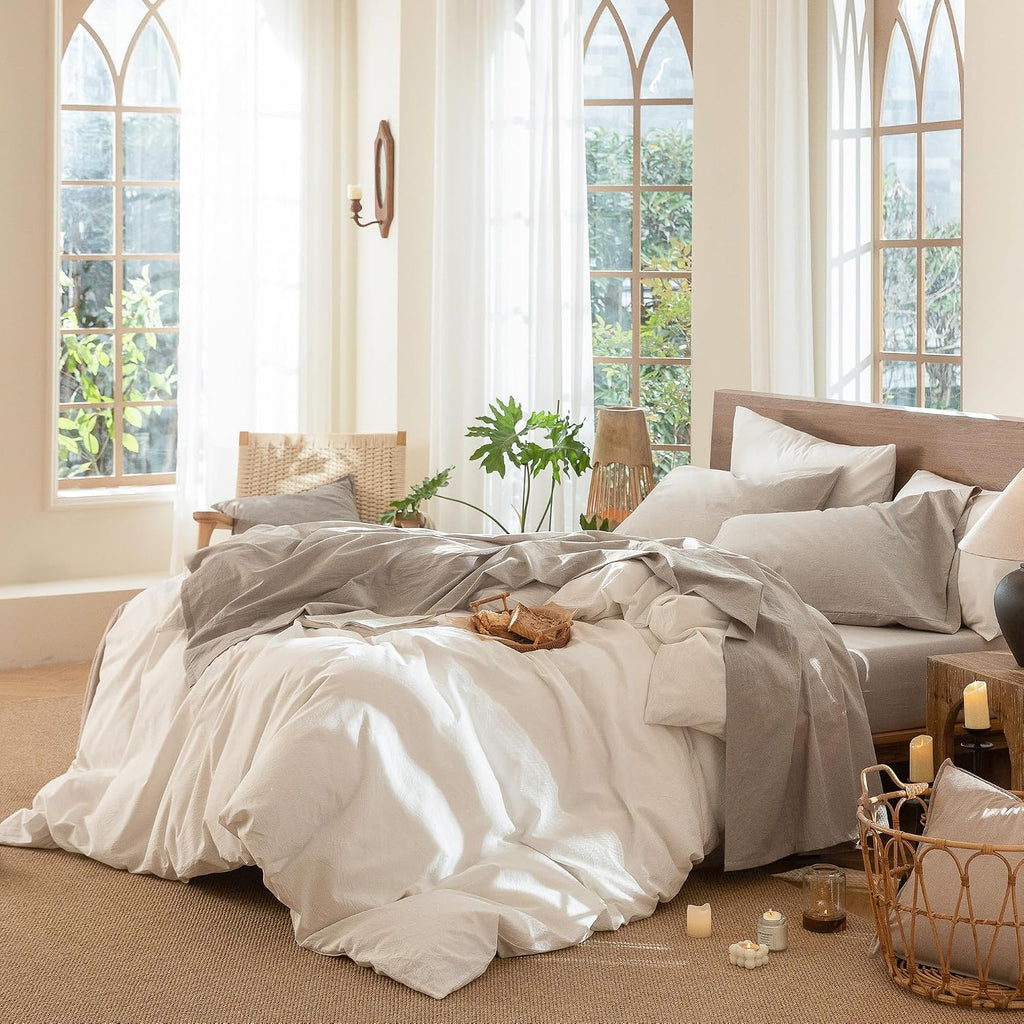Sheet Set 100% Washed Cotton Linen-Like Extra Deep Pocket King | Relaxed Linen-Like Texture. Soft, Breathable & Lightweight Comfort. 15–19" Extra Deep Pocket with All-Around Elastic