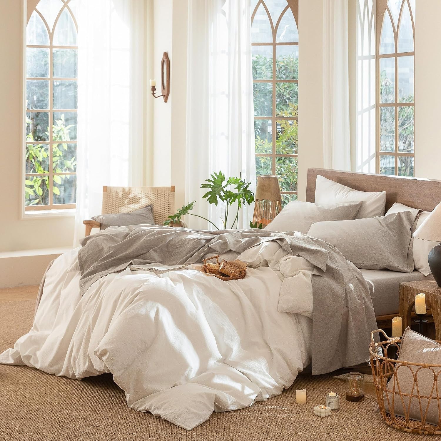 Sheet Set 100% Washed Cotton Linen-Like Extra Deep Pocket King | Relaxed Linen-Like Texture. Soft, Breathable & Lightweight Comfort. 15–19" Extra Deep Pocket with All-Around Elastic