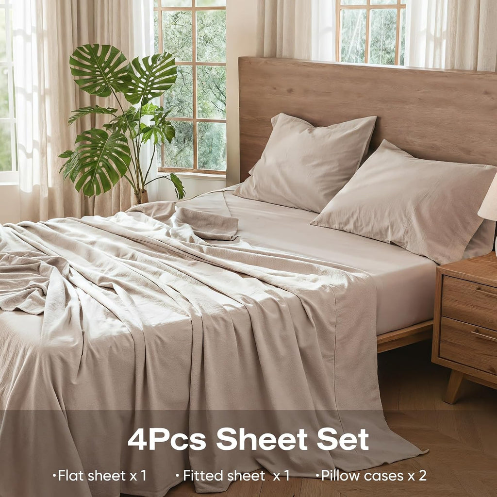 100% Pure Linen Blend 4 Piece Sheet Set, Cooling and Breathable Flax Bed Sheets for Hot Sleepers, All Season Comfort, Anti-Tear and Durable Bedding, 18 Inch Deep Pocket(Natural Linen, King)