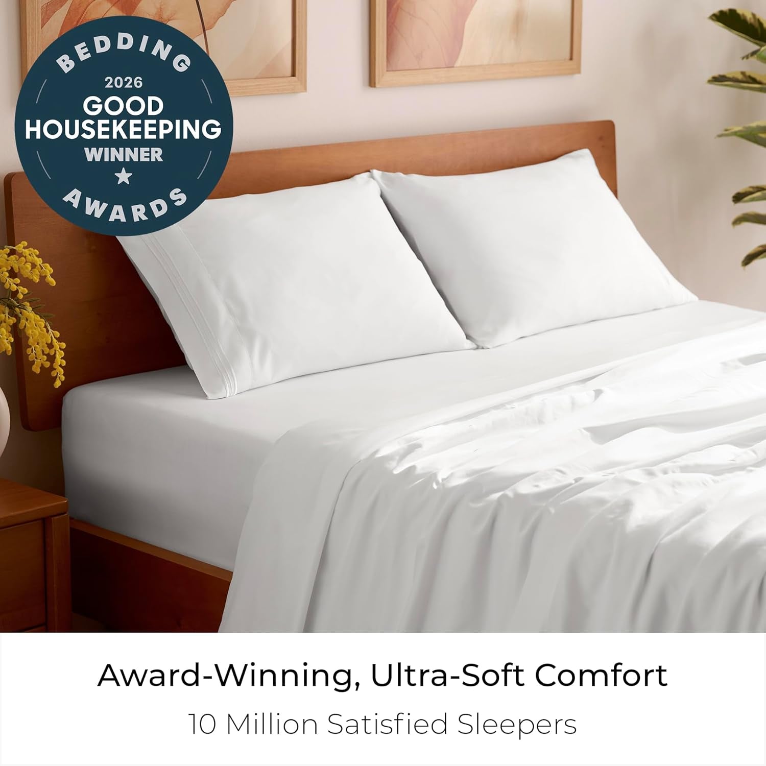 Iconic 4-Piece, Ultra Soft Sheet Set (Queen, White) | 10M+ Sleepers. Lab-Tested: Sleeps Cool, Stays Bright, Strong, Smooth. Good Housekeeping Best Bedding, 7 Yrs Running.