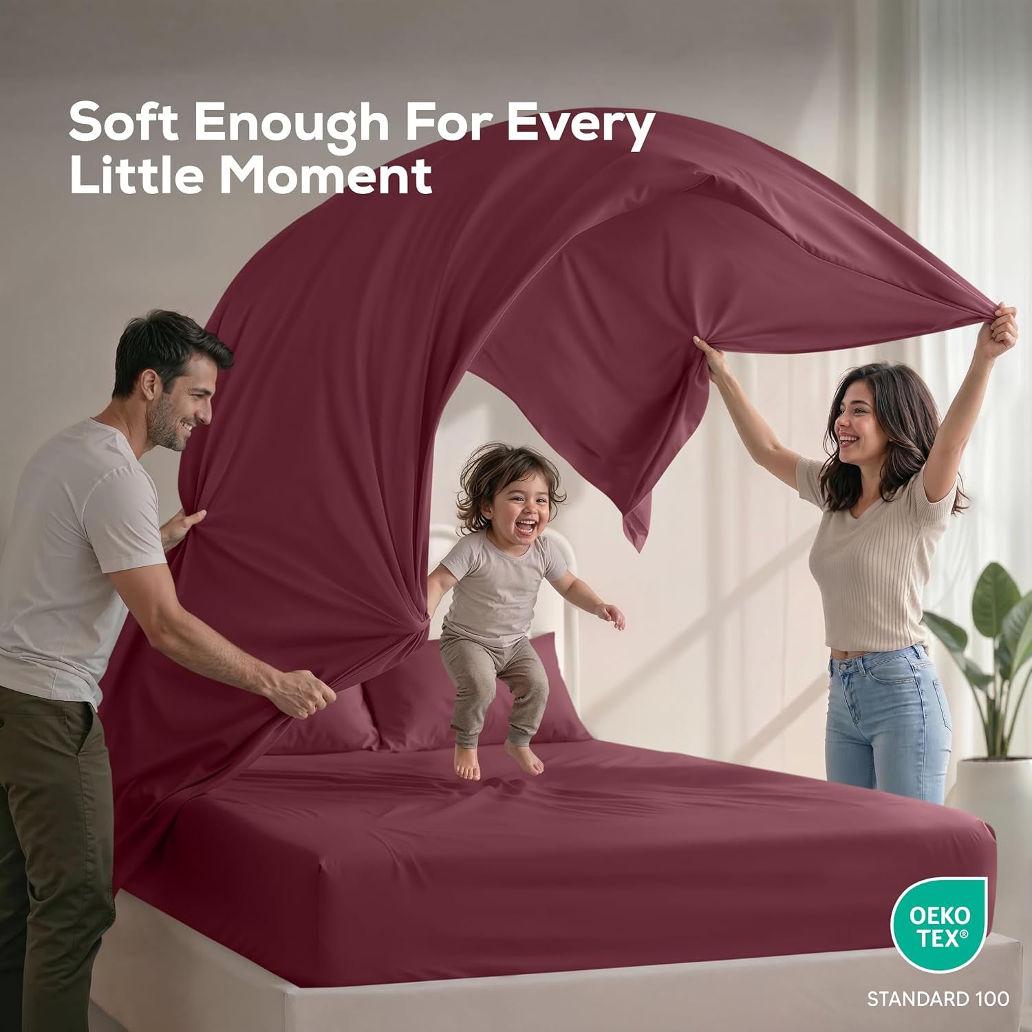 Queen Sheets Set, 4 Pieces 16" Deep Pocket Hotel Luxury Bedsheets, Burgundy | Extra Soft Bedsheet Set, Comfy & Breathable Cooling Sheets, Wrinkle & Fade Resistant, Fitted Sheet, Flat Sheet, 2 Pillowcases