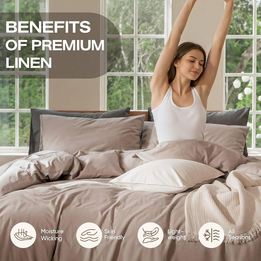 100% Pure Linen Blend 4 Piece Sheet Set, Cooling and Breathable Flax Bed Sheets for Hot Sleepers, All Season Comfort, Anti-Tear and Durable Bedding, 18 Inch Deep Pocket(Natural Linen, King)