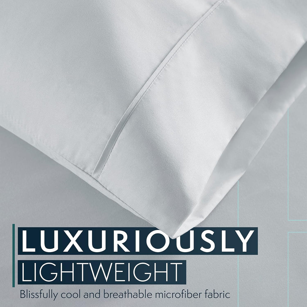 Bed Sheets Set Queen with 2 Pillowcases, Hotel Luxury Platinum 1800 Series Brushed Microfiber Deep Pocket Fitted Sheet, Fade Resistant Ultra Soft 4 Pcs Bedding for Hot Sleepers, Ice Blue