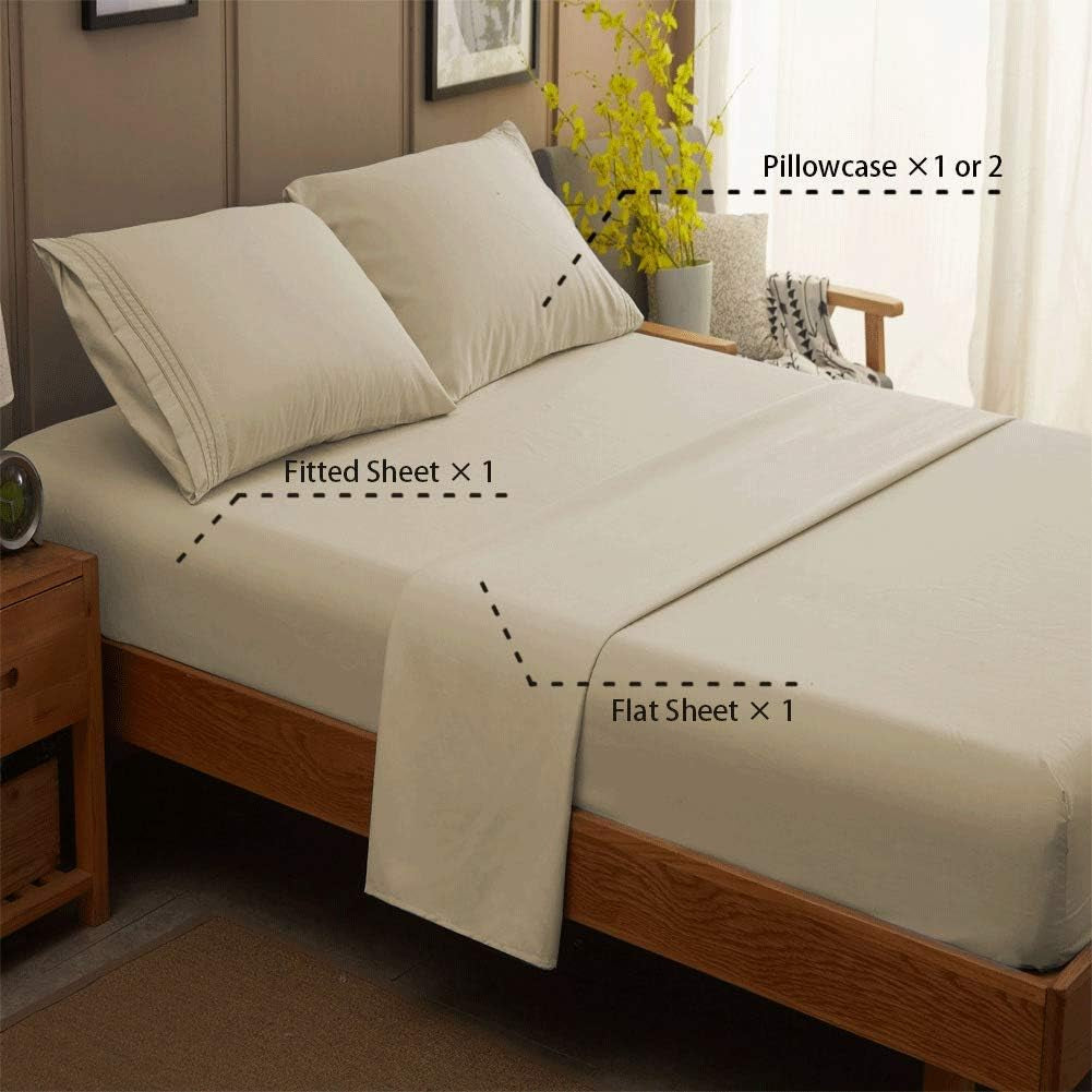 Bed Sheet Set Super Soft Microfiber 1800 Series Luxury Egyptian Sheets 16-Inch Deep Pocket Wrinkle and Hypoallergenic-4 Piece (Beige, Queen)
