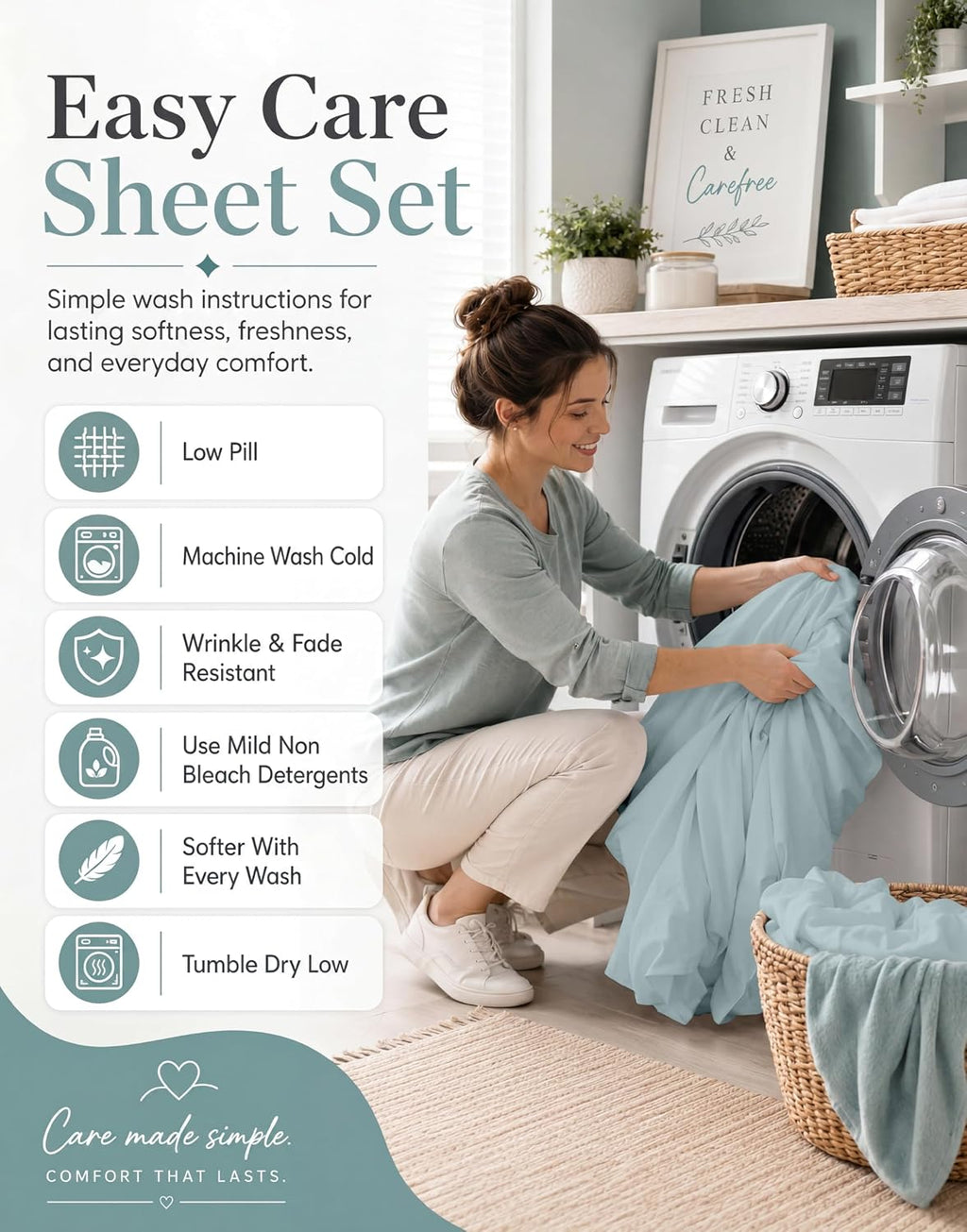 Queen Bed Sheets - 450TC Combed Cotton Sateen Weave, French Blue | Soft & Breathable Queen Sheet Set - Snug 15 Inch Deep Pocket, OEKO-TEX Certified, Everyday Comfort
