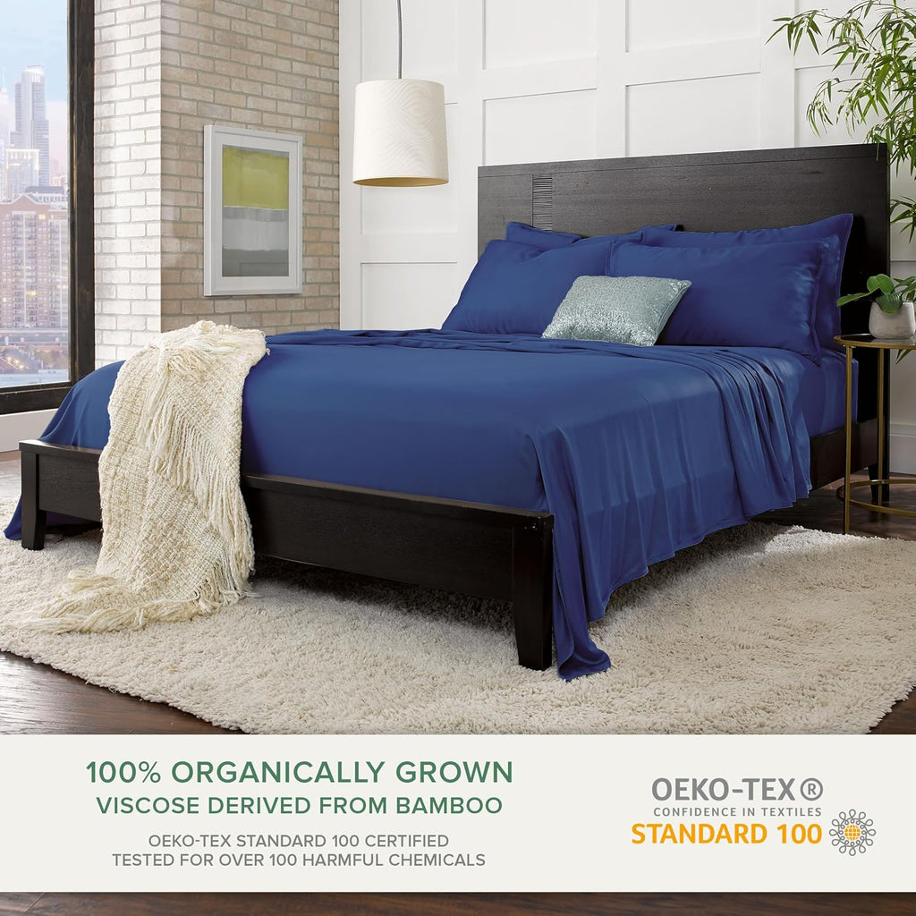 King Sheets, Genuine 100% Organic Viscose Derived from Bamboo Bed Sheet Set, Luxuriously Soft & Cooling, Double Stitching, 2 Year Quality Promise (King, Cobalt Blue)