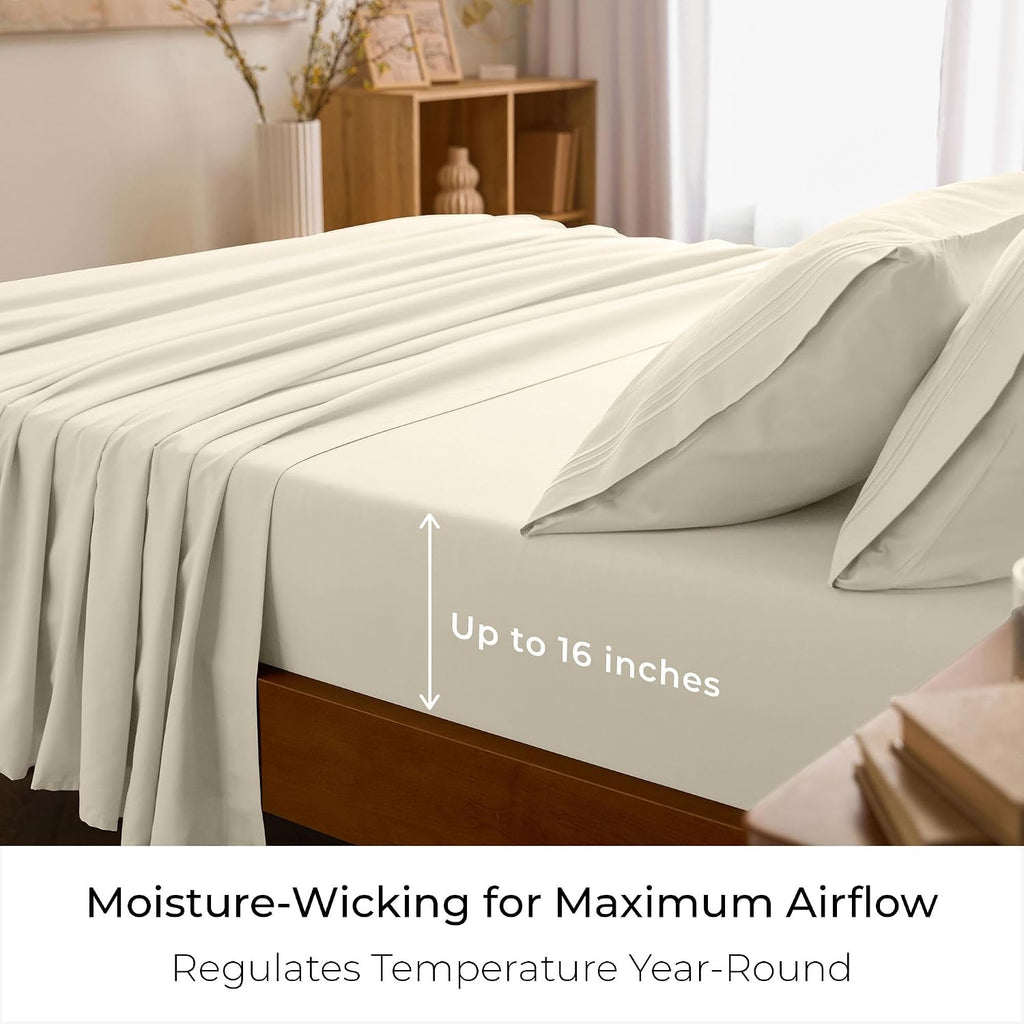 Iconic 4-Piece, Ultra Soft Sheet Set (Queen, Golden Ivory) | 10M+ Sleepers. Lab-Tested: Sleeps Cool, Stays Bright, Strong, Smooth. Good Housekeeping Best Bedding, 7 Yrs Running.