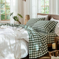 Gingham Sheet Set 100% Washed Cotton Linen-Like Deep Pocket King | Relaxed Linen-Like Texture. Soft, Breathable & Lightweight Comfort. 15–19" Extra Deep Pocket with All-Around Elastic