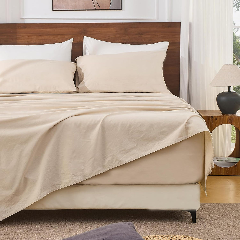 100% French Linen Queen Bedding Set – 18-24" Extra Deep, 4-Piece | Soft & Durable, Breathable & Cooling, Flax Linen Sheet, OEKO-TEX Certified, Moisture Wicking, Easy Care, Machine Washable