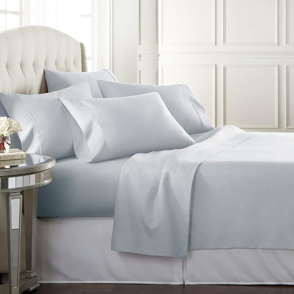 Bed Sheet Set King Size for Hot Sleepers, Hotel Premium Sheets with 4 Pillowcases, Lightweight Brushed Microfiber Deep Pockets, Breathable Cooling 6 Piece Bedding Sets, Ice Blue