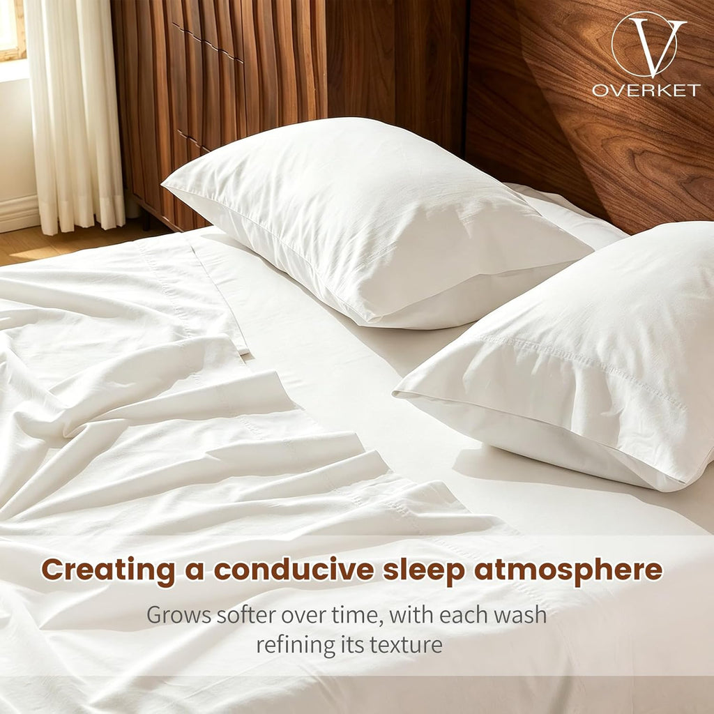 100% Linen Sheets Queen Size,Breathable & Durable 4-Piece Bed Flax Sheet Set,Soft All-Season Bedding for Hot Sleepers 16" Deep Pocket Oeko-Tex Certified,（Queen, Linen）