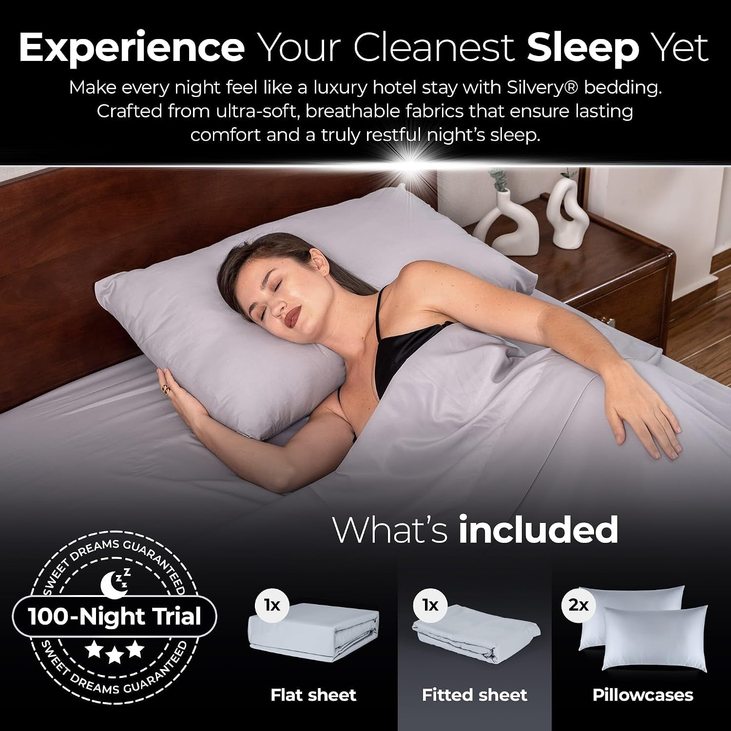 Silver Infused Bed Sheets Set - Ultra-Soft Temperature-Regulating Fabric with Self-Cleaning Technology™ That Stays Fresh 3X Longer for Hygienic Sleep