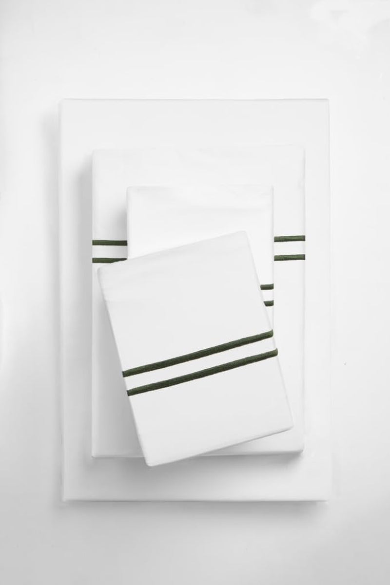 100% Cotton Percale Double Marrow Stitch Hem Sheet Set Queen Size, Olive Green, 4 Piece Hotel-Style Tailored Deep Pocket Bedding, Crisp Cool All-Season Breathable Sheets, Long-Staple Combed Cotton