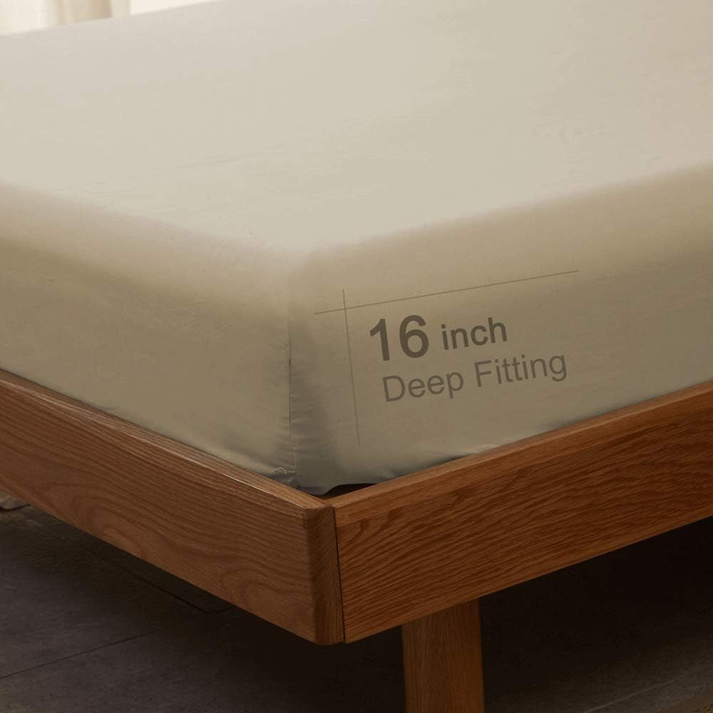 Bed Sheet Set Super Soft Microfiber 1800 Series Luxury Egyptian Sheets 16-Inch Deep Pocket Wrinkle and Hypoallergenic-4 Piece (Beige, Queen)