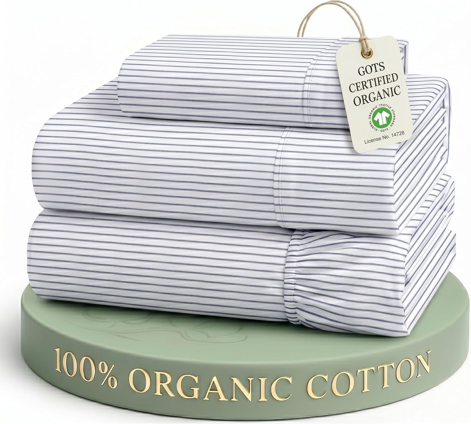 Twin Sheet Set 100% Organic Cotton Cooling Soft - Ticking Stripe | 100% Organic Cotton Percale Twin Sheet Set - Affordable Organic Luxury, Honest-Price Organic Quality, for Hot Sleepers