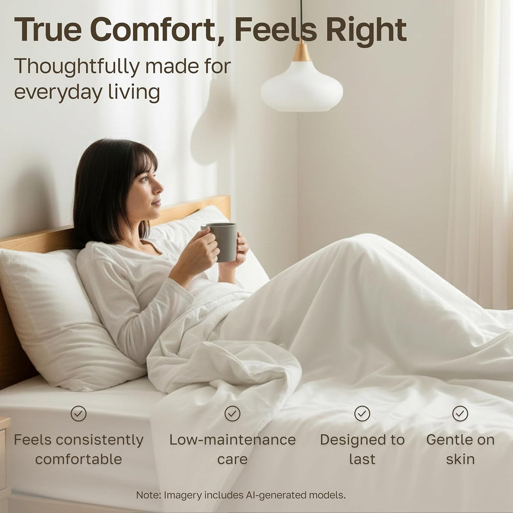 100% Cotton Sateen Deep Pocket Queen Sheets Set | 400 Thread Count Backed by Good Housekeeping Seal, 16" Deep Pocket, All-Around Elastic, Easy Care - Ivory (Pale Tone)